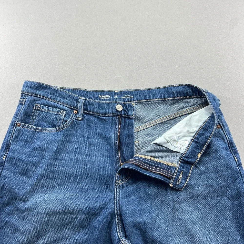 Old Navy Baggy Jeans Women 16 Petite Blue Drapey Denim Cotton Wide Leg High Rise